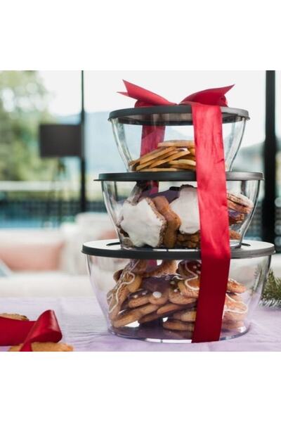 Tupperware حاوية خدمة تخزين ملكية مكونة من 3 قطع 990-1.3-2.4 Hsgl باللون الأسود