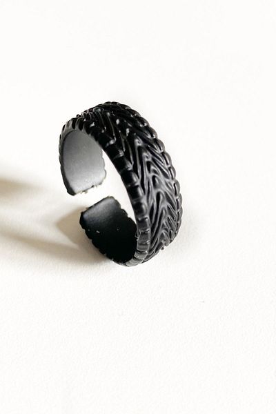 axexuar Rubber Model Adjustable Black Men's Women's Ring Wedding Ring