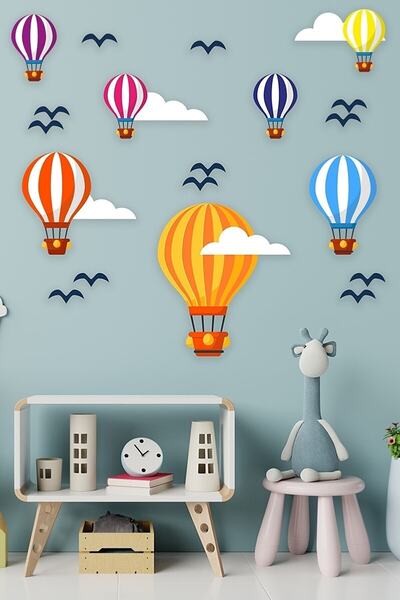 Genel Markalar Duvar Sticker Uçan Balonlar Beyaz Bulutlar Ve Kuşlar Odanızın ...