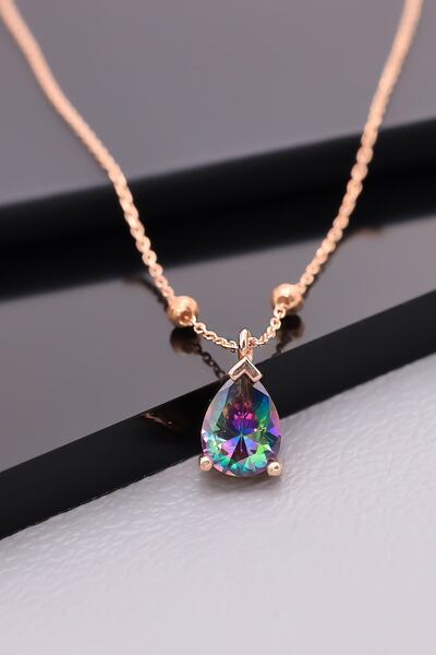 Miavi Silver 925 Ayar Gümüş Mistik Topaz Taşlı Damla Kolye