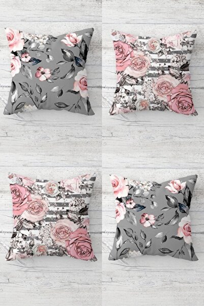 Pelangi غطاء وسادة بتصميم باقة ورد عتيقة - سحاب مخفي، طقم وسادة أريكة (4 قطع)