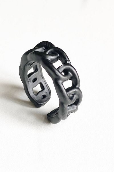 axexuar Silver Grey Black Figaro Chain Model Adjustable Men's Women's Ring Wedding Ring