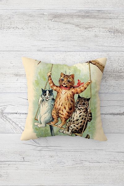 Pelangi Cute Cats Combination Concealed Zippered Throw Pillow Cover Seat Pillow Cover Set (4pcs)