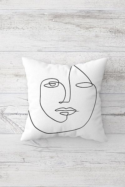 Pelangi Hello Weekend Coffee Time - Line Art Throw Pillow Set with Hidden Zipper (4Pcs)