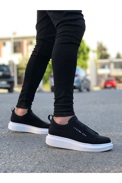 BOUIS Pantofi confortabili cu bandă alb-negru pentru bărbați, pantofi de sezon, elastici, confortabili