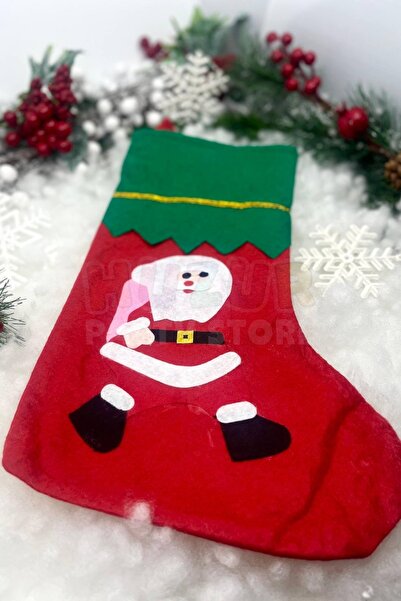 Huzur Party Store Noel Baba Yılbaşı Çorap 25x35 Cm Kırmızı Yeşil Renkli Yeni Yıl Çam Ağacı Asmalık Asılan Dekor Süs