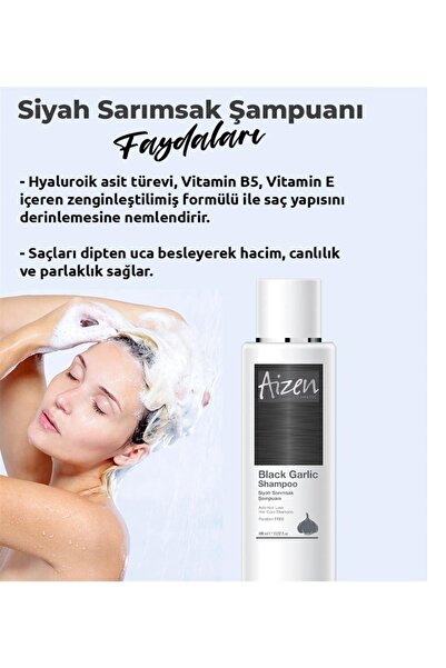 Aizen Siyah Sarımsak Şampuanı - Zengin Içerik- Zayıf Saç Telleri - Saç Kökleri - Parlaklık - 400ml
