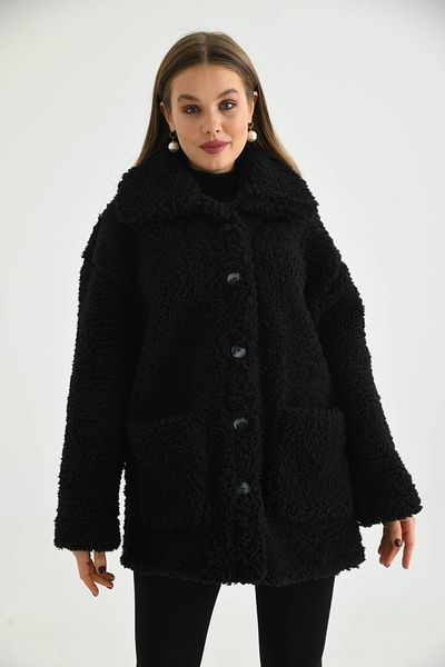 VOLT CLOTHİNG Dámský plyšový kabát na knoflíky