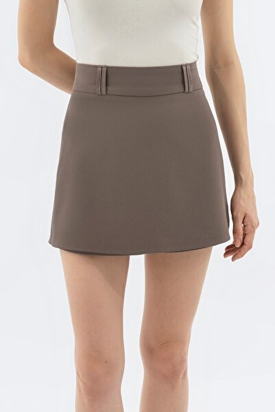 NEFS Design Yüksek Kaliteli Kumaştan Şort Etek Vizon