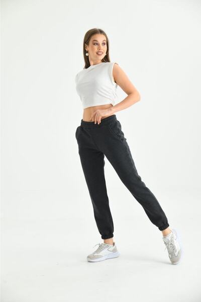 VEGAMOD Kadın Kışlık %100 Pamuklu Şardonlu Lastikli Paça Eşofman Altı