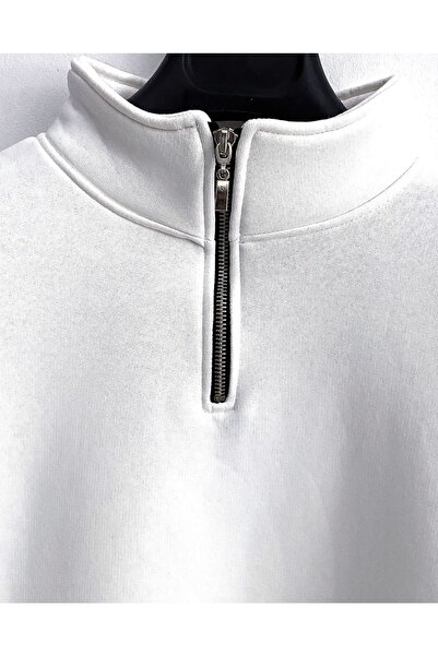 PLA STORE Λευκό φούτερ με μισό φερμουάρ