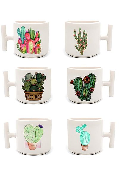 RHG Art Double Turkish Coffee Cup & Espresso Cactus Set 6 Pieces T Handle 200 Ml 6 Pieces