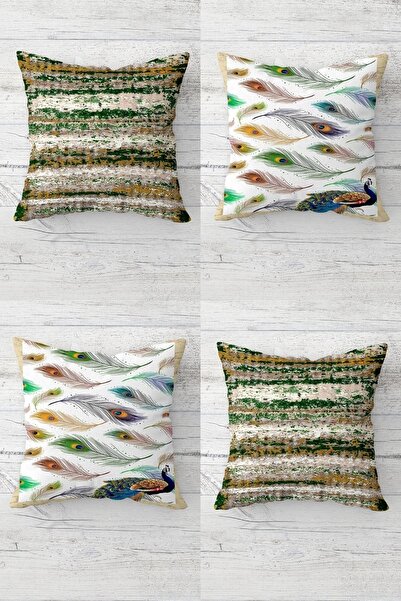 Pelangi مجموعة أغطية وسائد للأريكة ذات سحاب مخفي من ريش الطاووس الملون والملو...