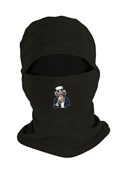 Zeron Tasarım Boss Monkey Printed Winter Fleece Snow Mask Black Bll860