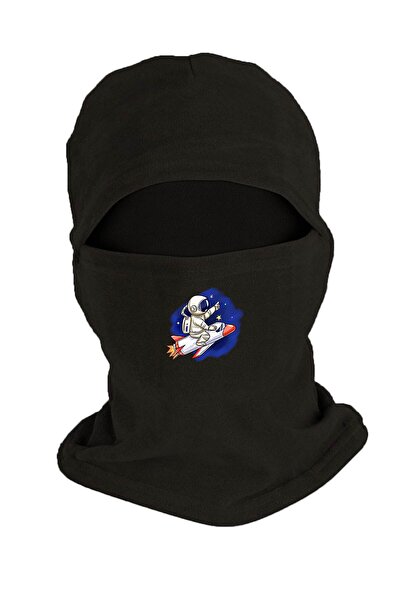 Zeron Tasarım Mască de zăpadă din polar de iarnă cu imprimeu astronaut negru ...