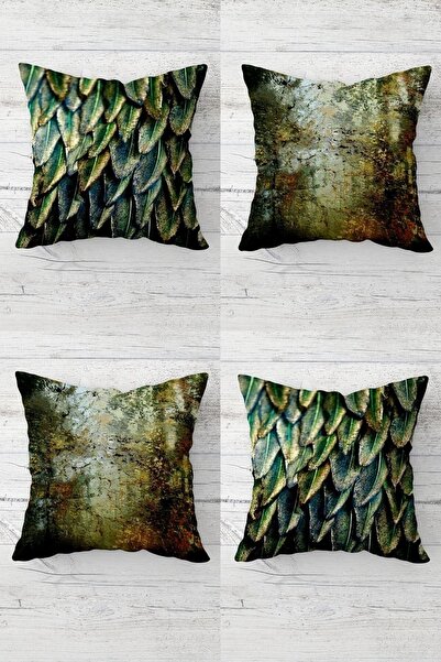 Pelangi مجموعة أغطية وسائد للأريكة بأوراق خضراء وباتيك ملونة بسحاب مخفي (4 قطع)