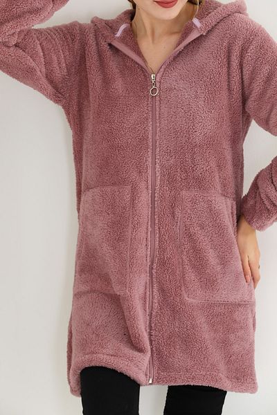 Kardelen Butik Ümraniye Plush Long Fleece Plus Size Cardigan