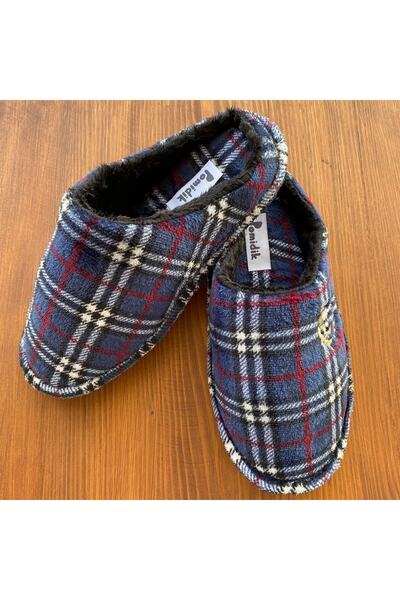 Pomidik Erkek Lacivert Kareli Önü Kapalı Ev Terliği