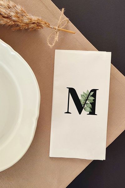 NapkinStore Letter M Printed Linen Textured Napkin 16 Pack (Botanic)