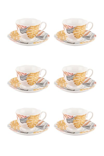 Tantitoni 6-Piece Gold Leaves New Bone Coffee Cup Set