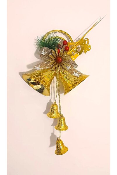 şahane parti Yılbaşı Kapı Süsü 3 Lü Büyük Çan Gold