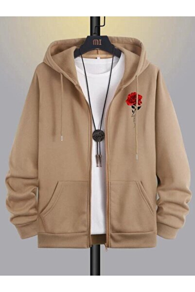 Altamira سترة صوفية كبيرة الحجم بغطاء للرأس وطبعة زهور باللون البيج للجنسين