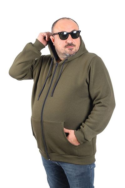 MocGrande Μεγάλο μέγεθος Unisex Hooded 3ip Sweat 11701 Khaki