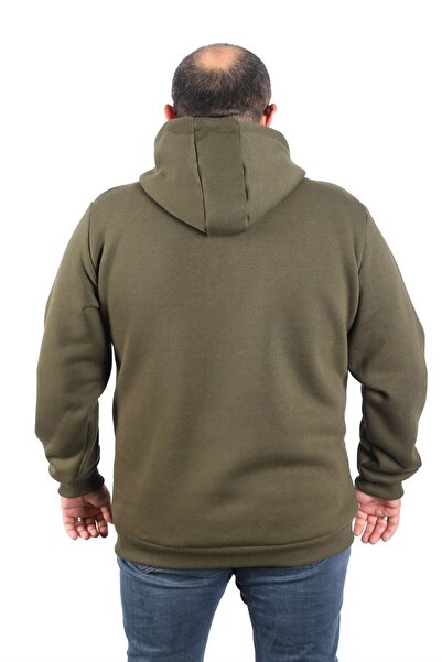 MocGrande Büyük Beden Unisex Kapüşonlu 3ip Sweat 11701 Hakı