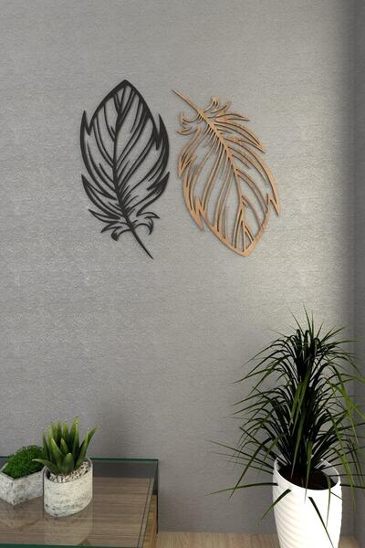 evdeucuz Kuş Tüyü Ahşap 2li Dekoratif Duvar Dekoru