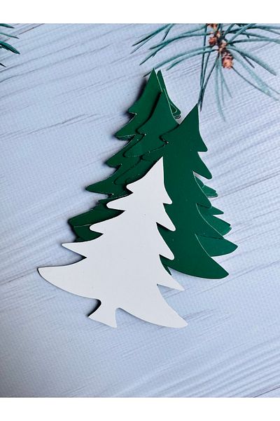 t tuğset etiket Pine Tree Themed Cutted New Year Tag / green Cardboard New Year Tag / 10x9 Cm 10 Pieces