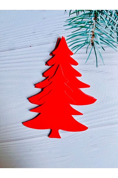 t tuğset etiket Pine Tree Themed Cutted New Year Tag / Red Cardboard New Year Tag / 10x9 Cm 10 Pieces