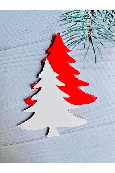 t tuğset etiket Pine Tree Themed Cutted New Year Tag / Red Cardboard New Year Tag / 10x9 Cm 10 Pieces