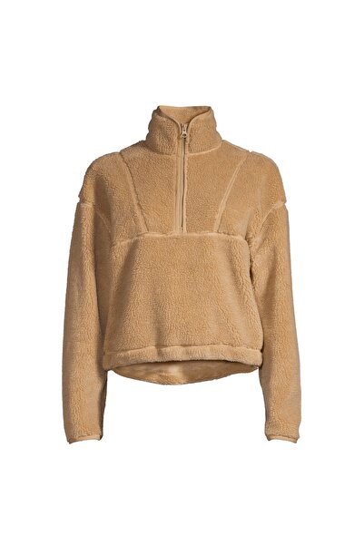 Casall Tam Balıkçı Yaka Düz Bej Kadın Zip Ceket 22188-891 Pile Half Zip