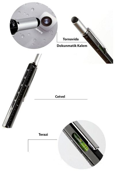 Ded Engineer Pen with Spirit Level Ruler and Screwdriver Silver