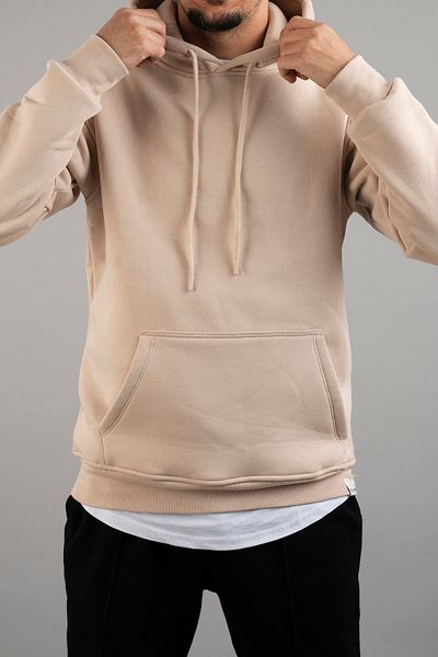 bombe Men's Beige Hooded Basic Sweatshirt