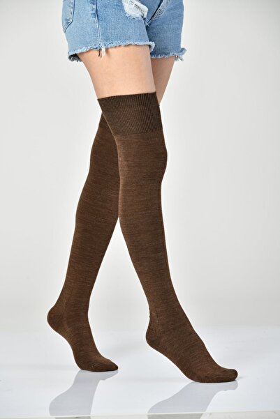 Moda1001 Комплект от 3 дамски вълнени чорапи до коляното - кафяви