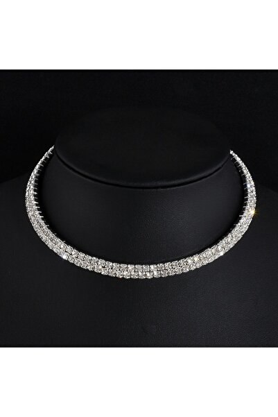 TakıConcept Kristal Taşlı Choker Boyun Kolye 2 Sıra, Abiye Kolye, Taşlı Kolye