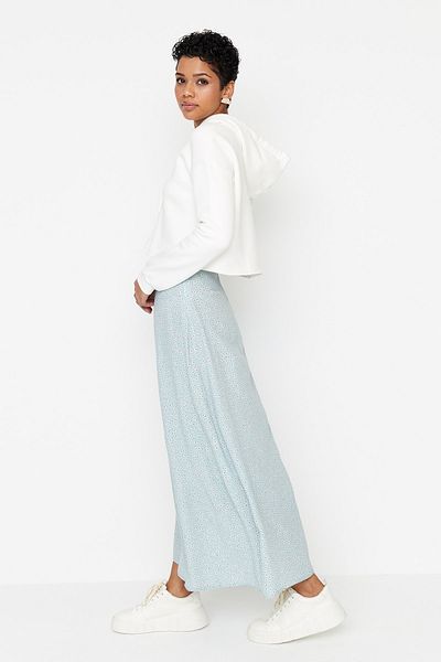 Trendyol Modest Vízzöld virágmintás magas derekú, A-vonalú 100% viszkózus szövött szoknya TCTSS23EE00007