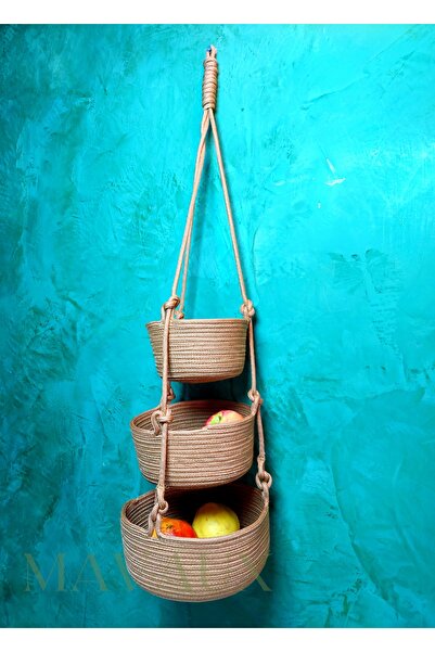 MaVaux Ψάθινο καλάθι τοίχου 80 cm - Σετ 3 με λαβές από γιούτα, γλάστρα και organizer