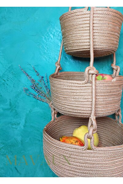 MaVaux Ψάθινο καλάθι τοίχου 80 cm - Σετ 3 με λαβές από γιούτα, γλάστρα και organizer