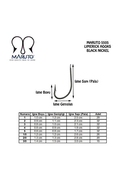 MARUTO 5505 Bn Black Nikel Olta Iğnesi / Siyah Nikel, Kısa Saplı, Çapraz Iğne