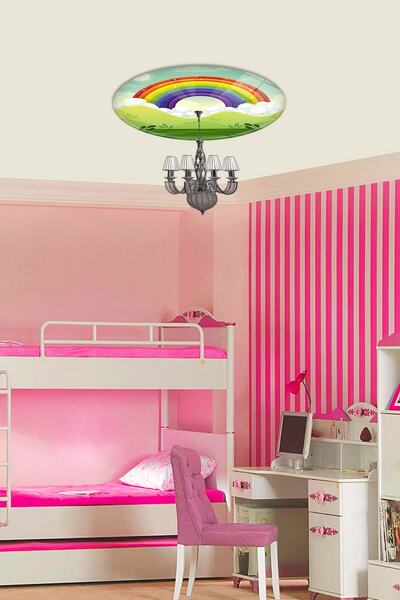 Decorita Cam Avize Göbeği | Gökkuşağı - Yeşil Zemin | 50cm X 50cm