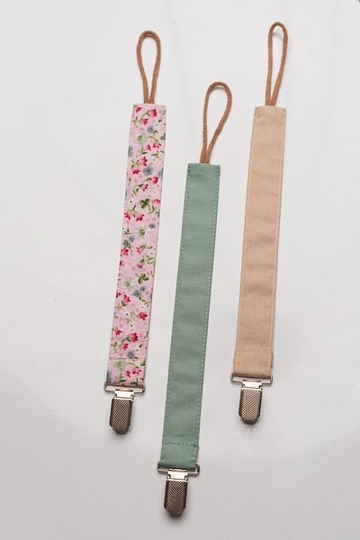 MyVera Spring Flower Powder Cascade Beige Pacifier Strap Set - 3-Piece Pacifier Chain Set - 100% Cotton Fabric