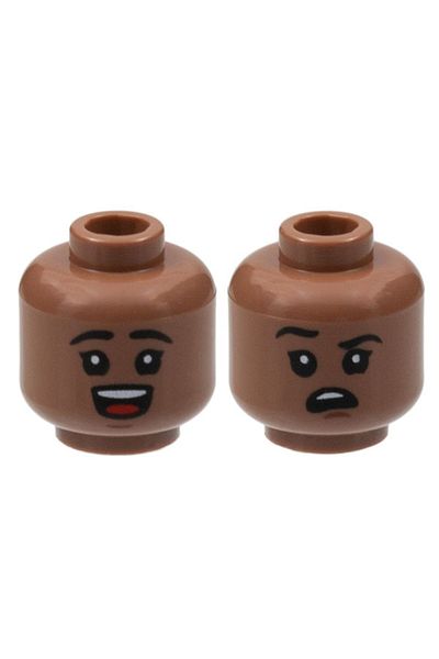 LEGO Original Accessory Custom Minifigure Minifigure Head Double Face Medium Brown Smiley Women's Head