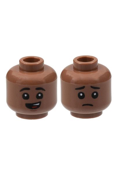 LEGO Original Accessory Custom Minifigure Minifigure Head Double Face Medium Brown Smiling Men's Head