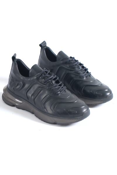 DE PLEIN Air Sole Black Genuine Leather Men's Sports Shoes