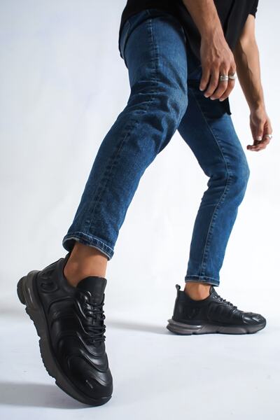 DE PLEIN Air Sole Black Genuine Leather Men's Sports Shoes