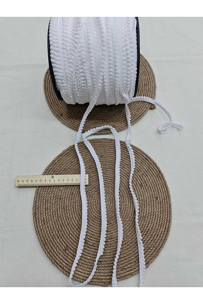 Esteks Dantel ve Tekstil Aksesuarları White Stripe Pompom Miniboy 5 Meters