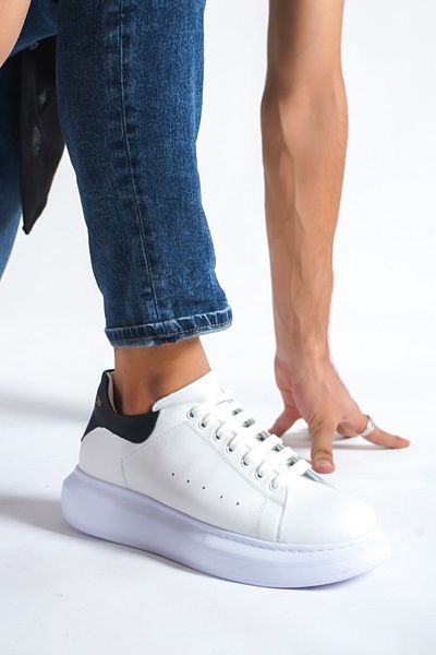 DE PLEIN Men's Sneakers - Genuine Leather, White-Black, Network Person Shoes