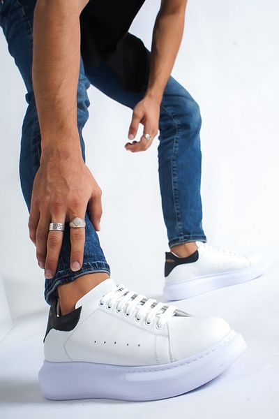 DE PLEIN Men's Sneakers - Genuine Leather, White-Black, Network Person Shoes